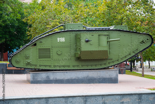 A British Mark V tank of the  World War I.