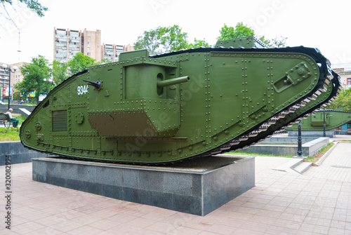 A British Mark V tank of the  World War I.