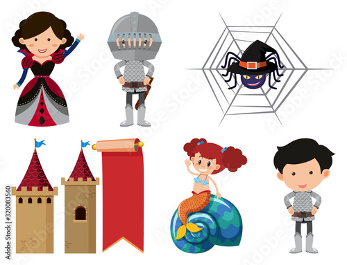 Set of isolated objects theme fairytales