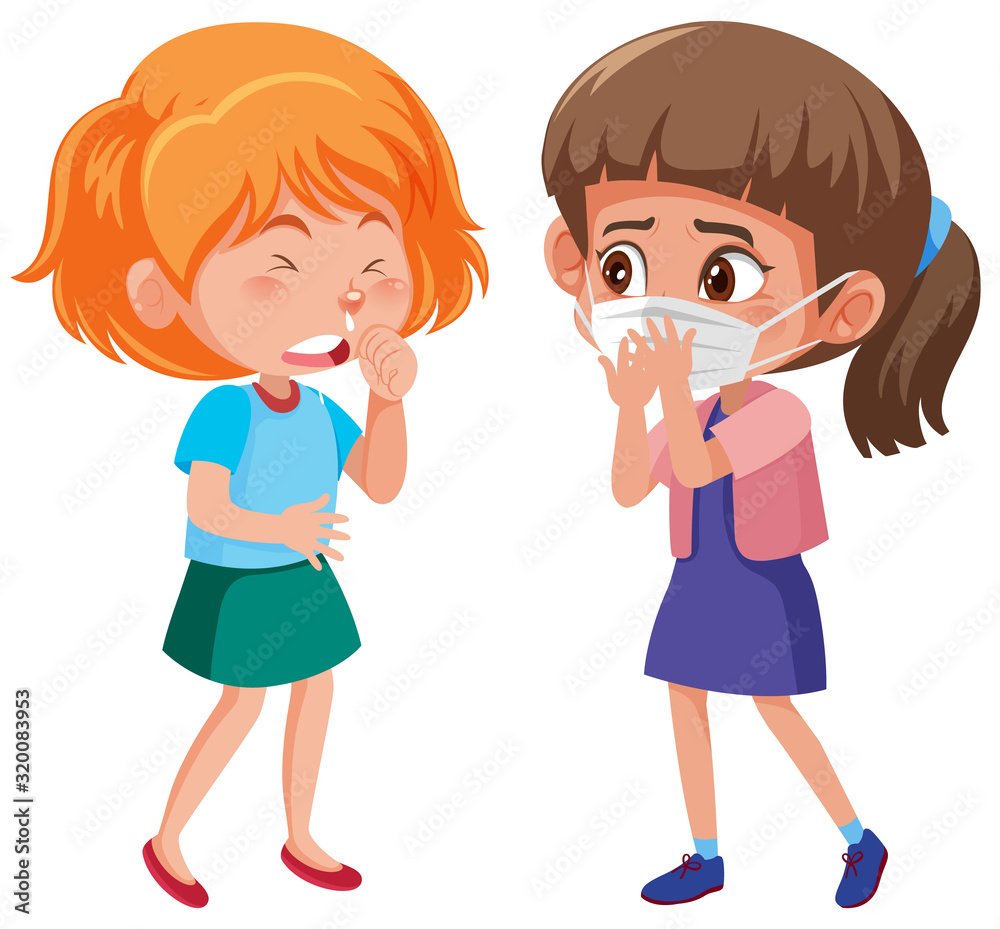 Two girls with runny nose on white background Two girls with runny nose on white background