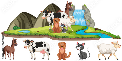 Scene with farm animals in the field