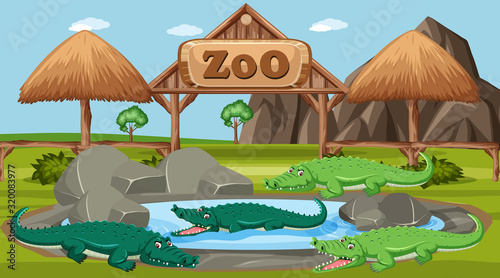 Scene with wild animals in the zoo at day time