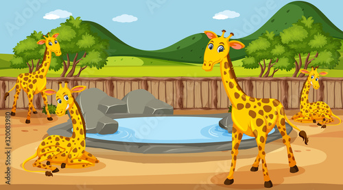 Scene with wild animals in the zoo at day time