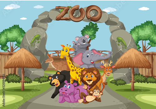 Scene with wild animals in the zoo at day time