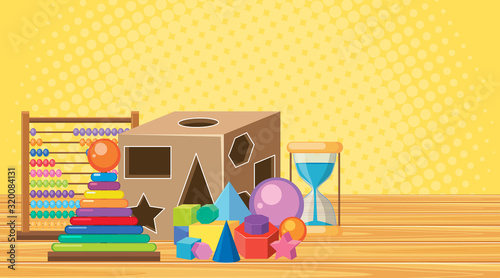 Scene with many toys in the room