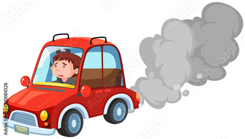 Man driving red car on white background