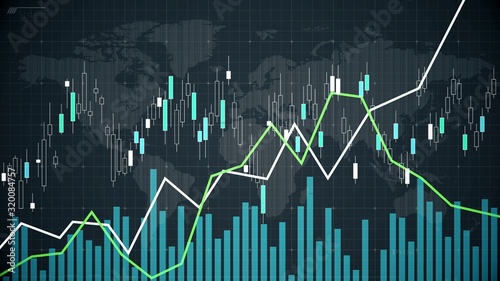 World stock market fluctuations reflected on screen, graph showing statistics