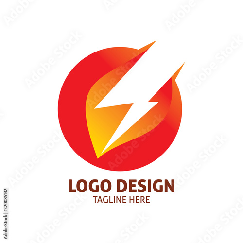 circle red lightning logo design