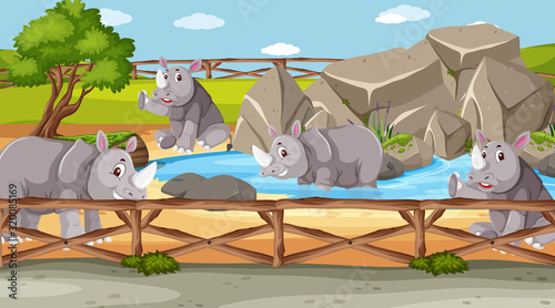 Scene with wild animals in the zoo at day time