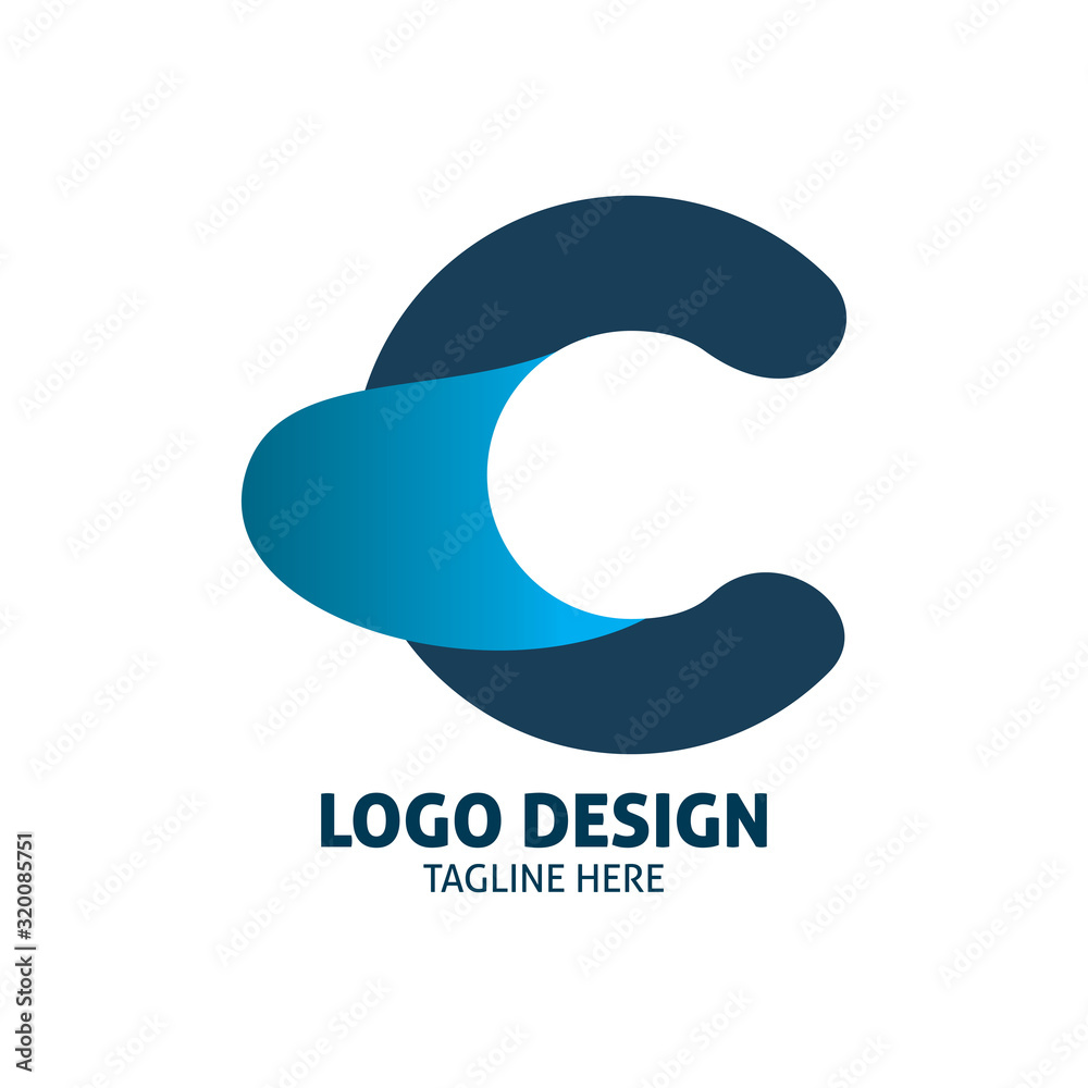 blue color fluid letter c logo design