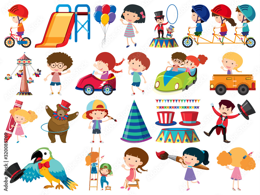Large set of isolated objects of kids and circus Large set of isolated objects of kids and circus