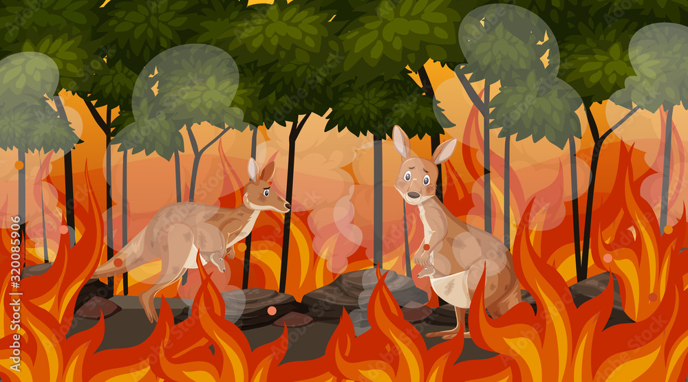 Scene with big wildfire with animal trapped in the forest Stock Vector | Adobe Stock Scene with big wildfire with animal trapped in the forest Stock Vector | Adobe Stock