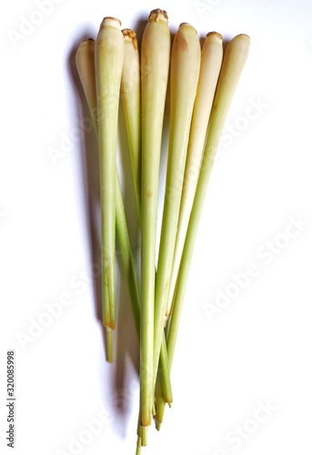 Fresh lemongrass on white background.