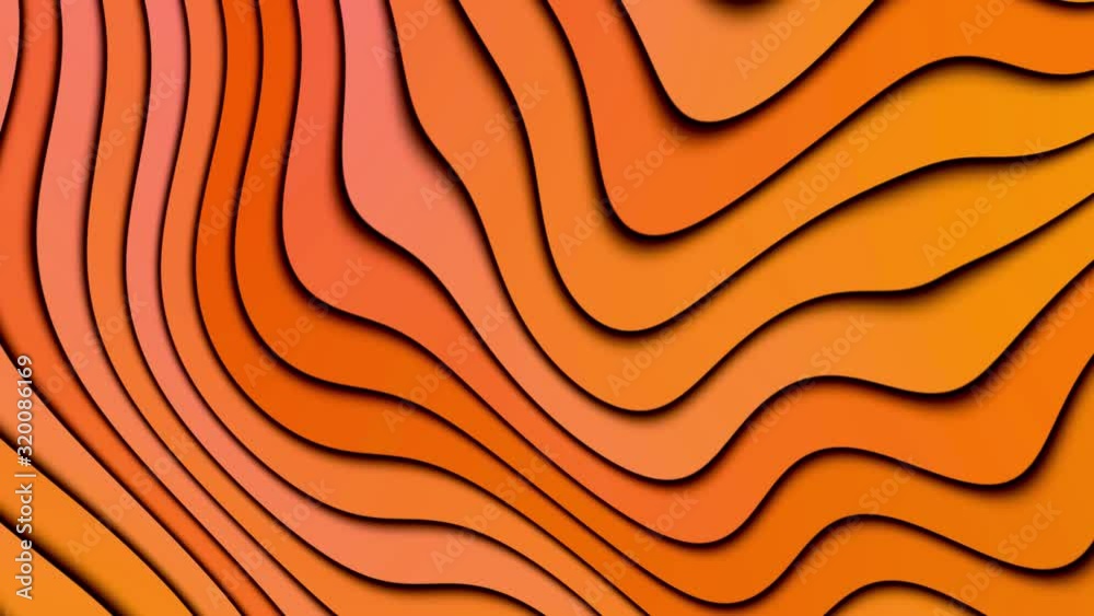 Bending wave motion background animation. Abstract rows bending in orange and red color