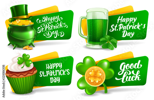 Happy Saint Patricks Day Festive Labels Or Badges Set