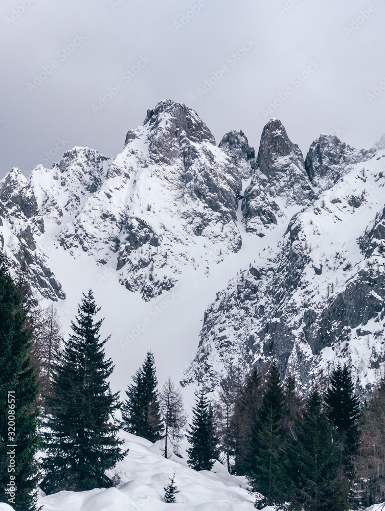 Winter in the mountains and the snowy valleys of the Alps during a fantastic winter day, near the town of Schilpario, Italy - January 2020. Winter in the mountains and the snowy valleys of the Alps during a fantastic winter day, near the town of Schilpario, Italy - January 2020.