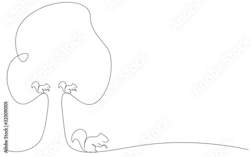Forest background squirrels neart tree vector illustration