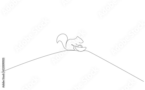 Forest animal squirrel line drawing vector illustration