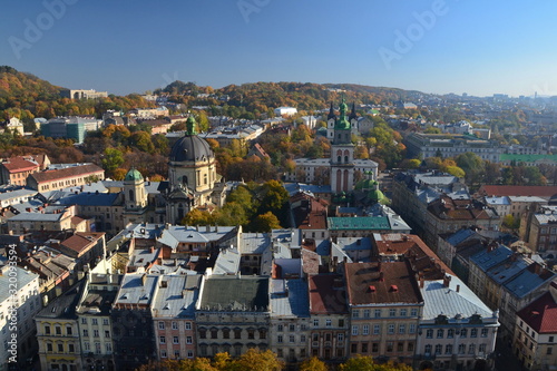 aerial view of old european autumn town