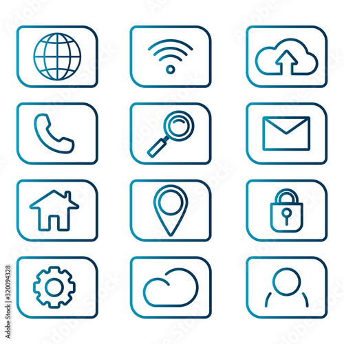 Colorful set of web icons for business on isolated background