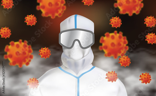 Safety sterile coverall gown on the pandemic virus area illustration concept