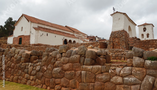 Cusco/Peru: Chinchero village, on the sacred valley. Agricultural terraces and ruins photo