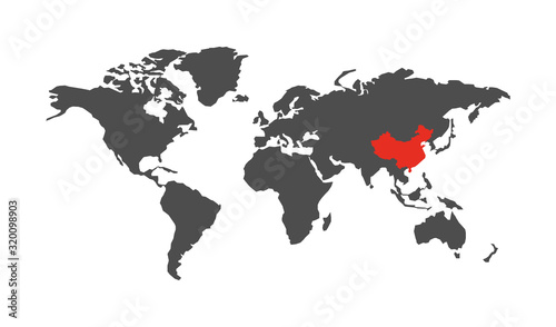 virus China coronavirus epidemic on world map isolated in flat style, vector