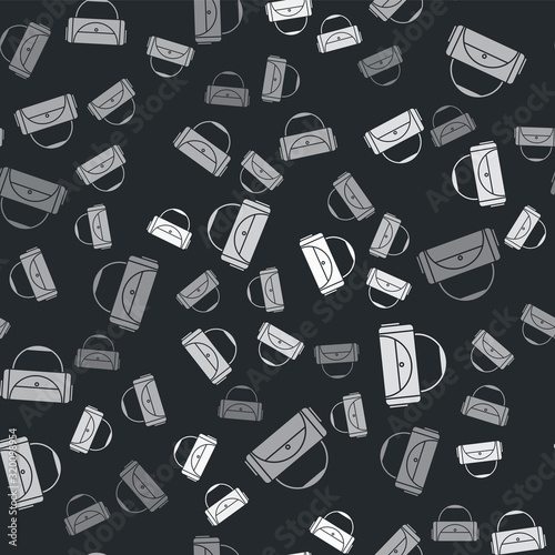 Grey Sport bag icon isolated seamless pattern on black background. Vector Illustration