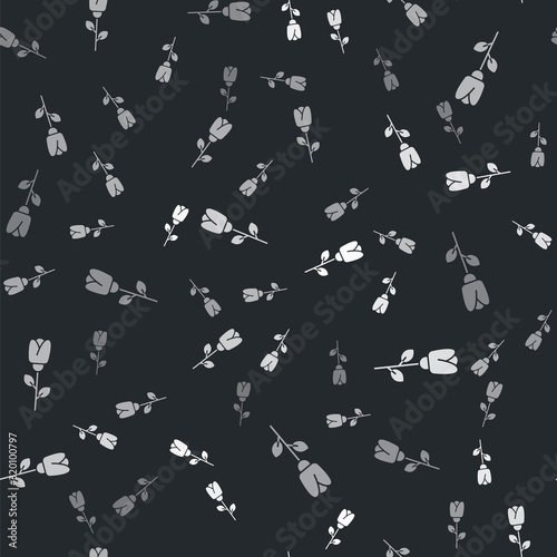 Cuadro en lienzo Grey Flower rose icon isolated seamless pattern on black background