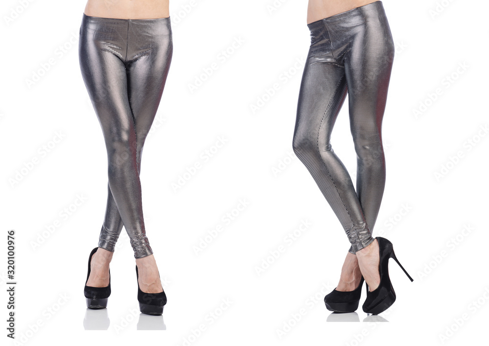 Woman legs with stockings on white Woman legs with stockings on white