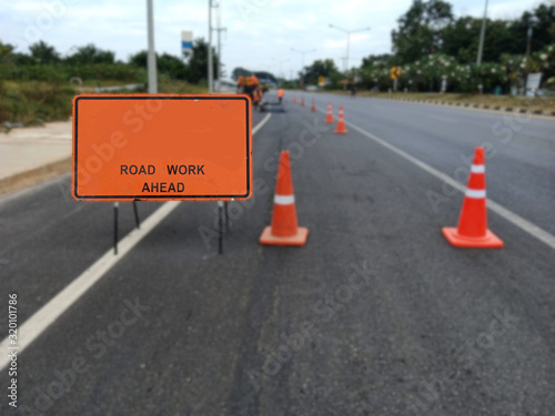 Construction sign ahead Please be careful
