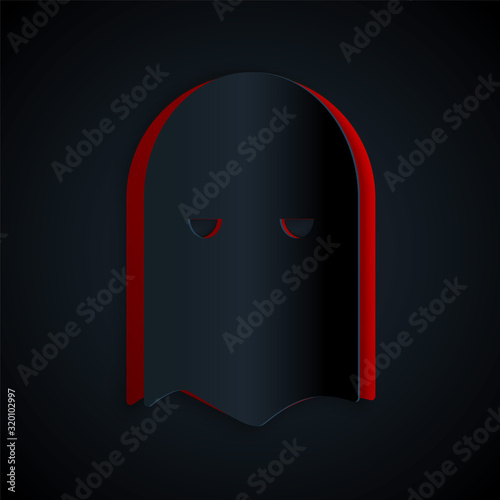 Paper cut Executioner mask icon isolated on black background. Hangman, torturer, executor, tormentor, butcher, headsman icon. Paper art style. Vector Illustration