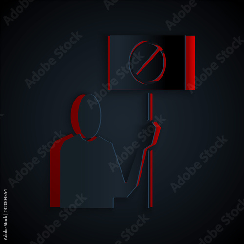 Paper cut Nature saving protest icon isolated on black background. Earth planet protection, environmental issues demonstration. Paper art style. Vector Illustration