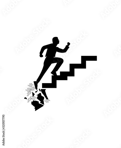 silhouette of a man running up the stairs