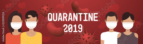 people in protective masks epidemic MERS-CoV stop coronavirus quarantine concept wuhan 2019-nCoV bacteria pandemic medical health risk portrait horizontal vector illustration