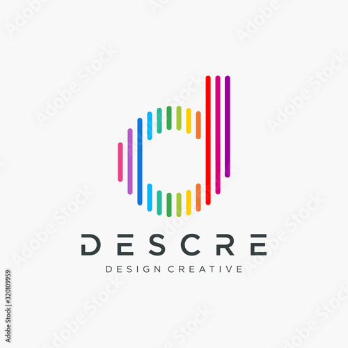 letter D logo design template with line colorful element. This logo has the meaning of information  data  finger print  group  community  progress  growth. Technology digital concept.- vector