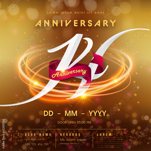 14 years anniversary logo template on golden Abstract futuristic space background. 14th modern technology design celebrating numbers with Hi-tech network digital technology concept design elements.
