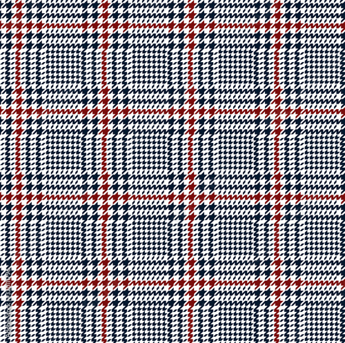 Red and blue glen check pattern. Stylish hounds tooth checkered blend.