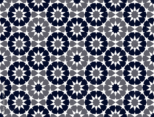 Blue Moroccan motif tile pattern. Luxury decorative geometric design. 