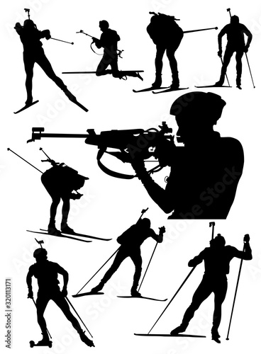 silhouettes of biathlon athletes vector