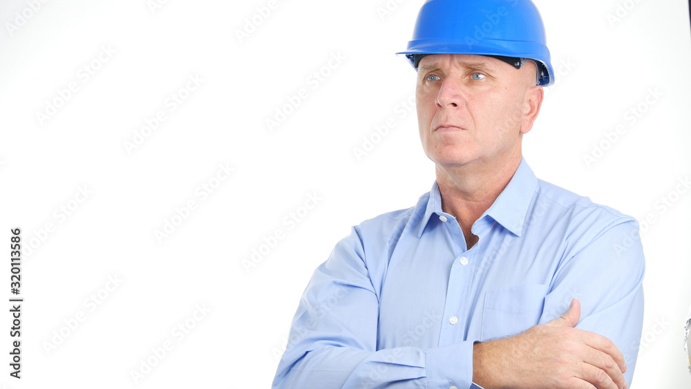 Businessman Wearing Engineer Helmet Looking Confident in a Business Presentation