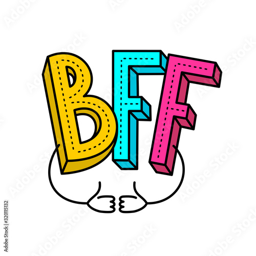 BFF - best friends forever colorful logo. With two like hands with thumbs up. Adjustable stroke width.