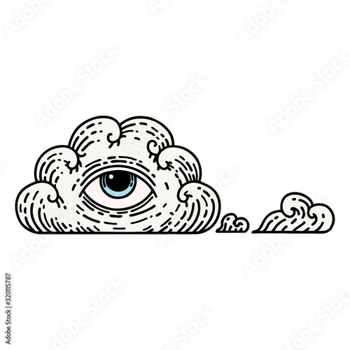 traditional tattoo of an all seeing eye cloud