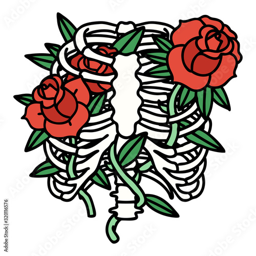 traditional tattoo of a rib cage and flowers