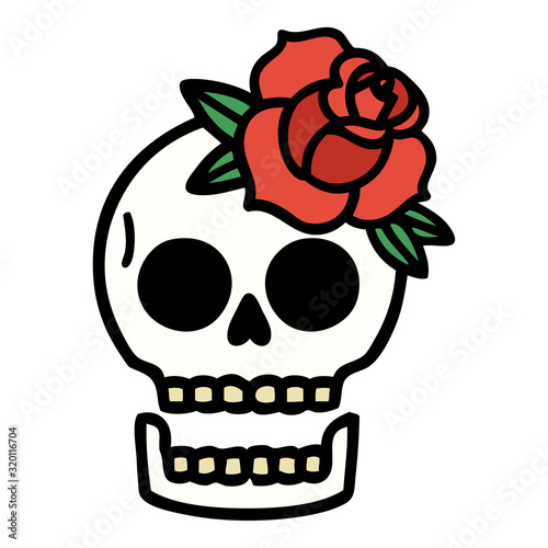 traditional tattoo of a skull and rose