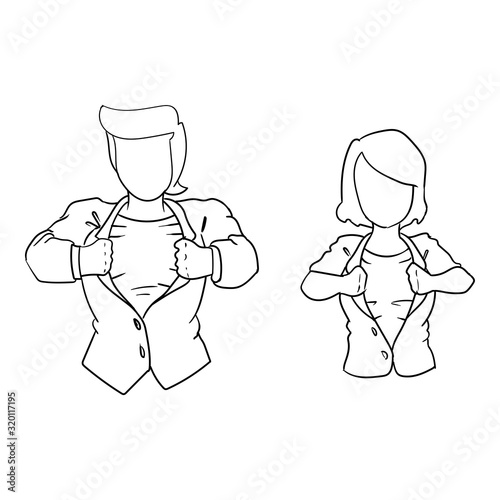 Vector Illustration Superhero Business Male and Female, Line Art