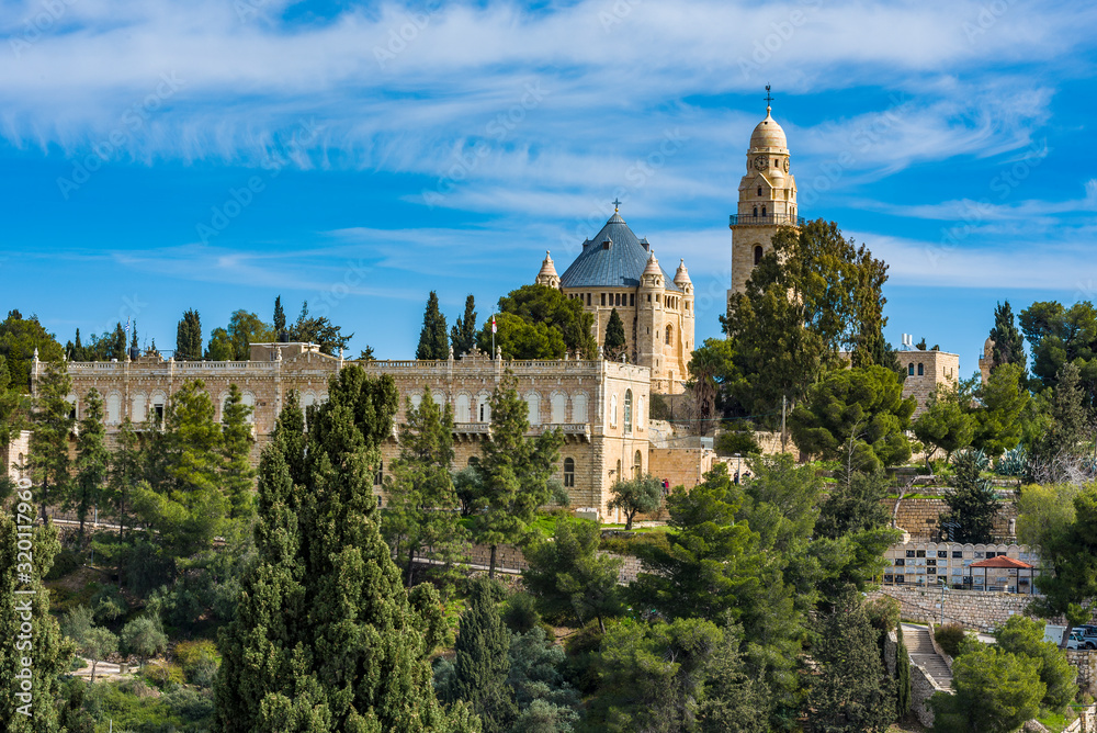 Obraz premium Israel, Jerusalem, Hagia Maria Sion Abbey Dormition Abbey Old City near the Zion Gate. It was formerly known as the Abbe