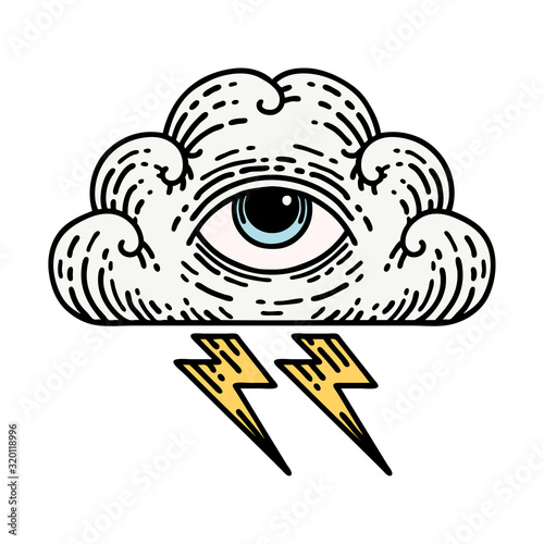 traditional tattoo of an all seeing eye cloud