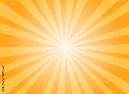 Sunlight rays horizontal background. Bright orange color burst background. Vector illustration.