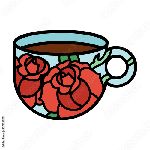 traditional tattoo of a cup and flowers